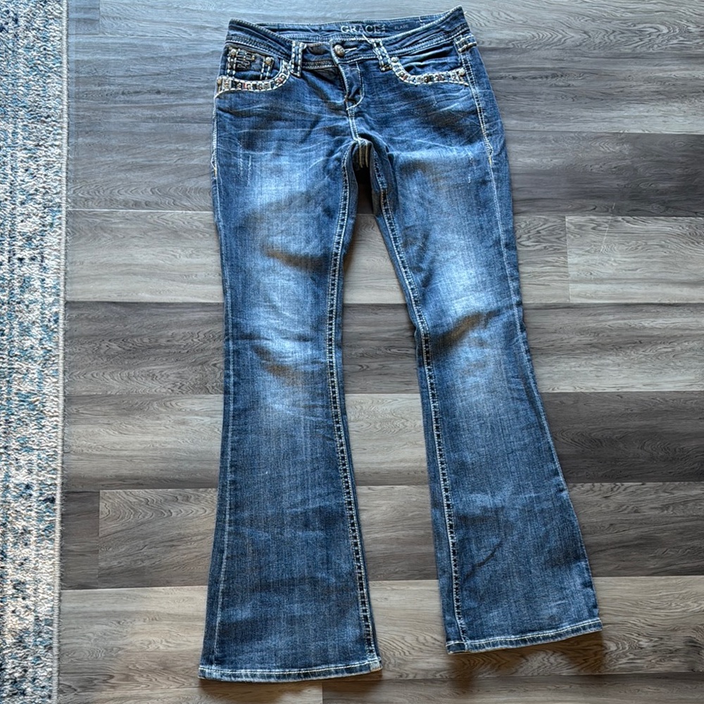 Grace in LA Flare Wide Leg Jeans size 28